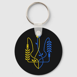Ukraine Golden Trident Symbol Ukrainian Flag Men W Keychain