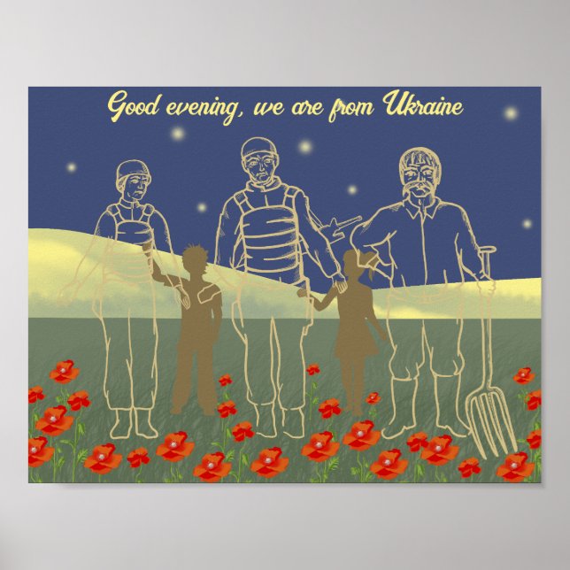 Ukraine good evening people yellow and blue poster (Front)