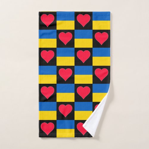 Ukraine Heart and Flag Pattern Fun Ukrainian Hand Towel