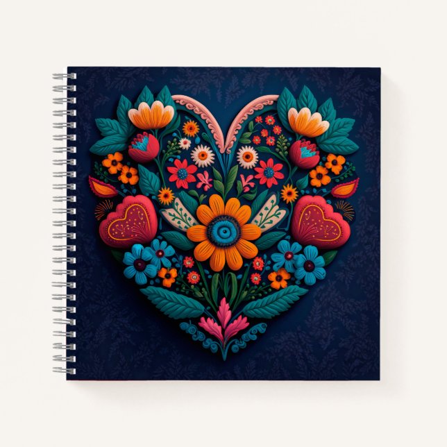 Ukraine-Inspired Heart of Flowers Notebook (Front)