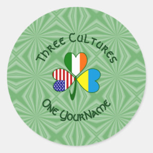 Ukraine Ireland USA Shamrock Flag Personalized Classic Round Sticker