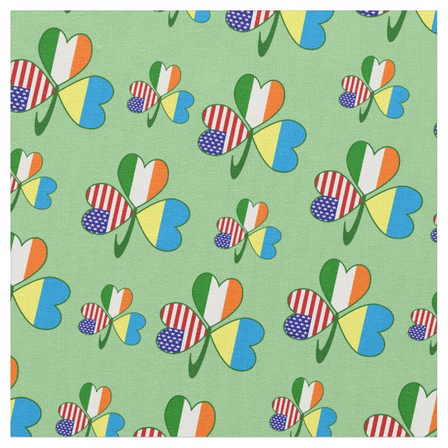 Ukraine Ireland USA Shamrock Flag Personalized  Fabric (Close Up)