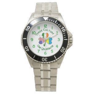 Ukraine Ireland USA Shamrock Flag Personalized  Watch