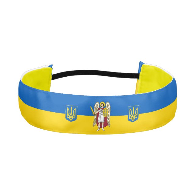 Ukraine & Kyiv City Coat of Arms, Ukrainian Flag Athletic Headband (Front)