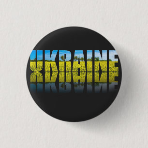 Ukraine label with blue sky and yellow button