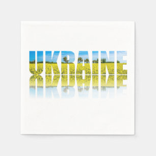 Ukraine label with blue sky and yellow napkins