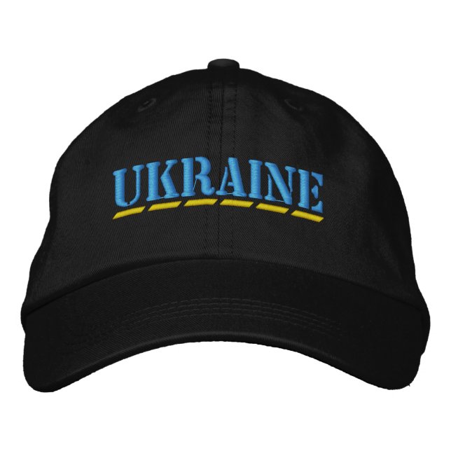 UKRAINE Light Blue Yellow Stencil Style Font Black Embroidered Baseball Cap (Front)