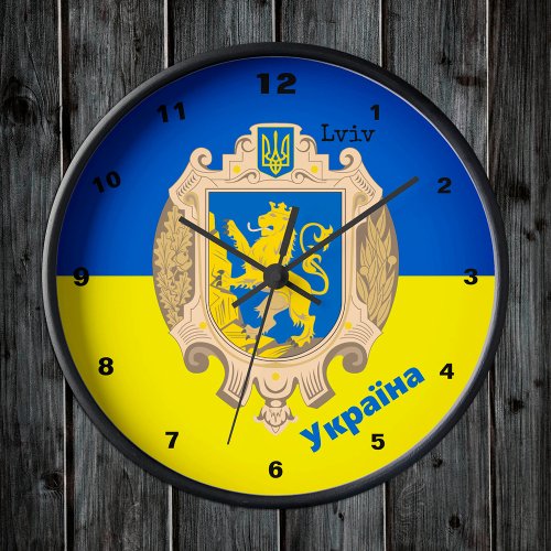 Ukraine  Lviv Area _ Coat of Arms Ukrainian Flag Clock