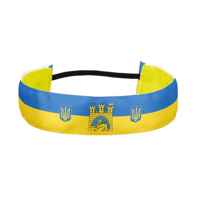 Ukraine & Lviv City - Coat of Arms, Ukrainian Flag Athletic Headband (Front)