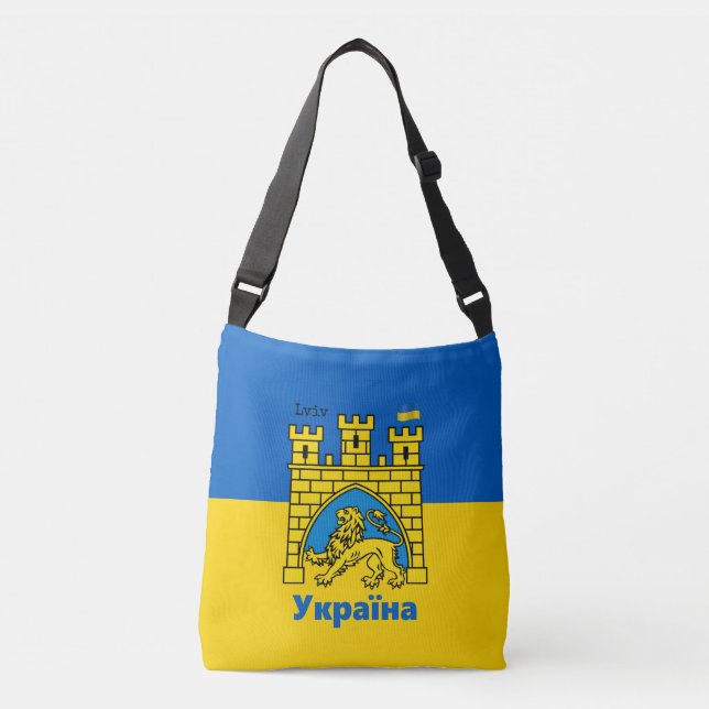 Ukraine & Lviv City - Coat of Arms, Ukrainian Flag Crossbody Bag (Front)
