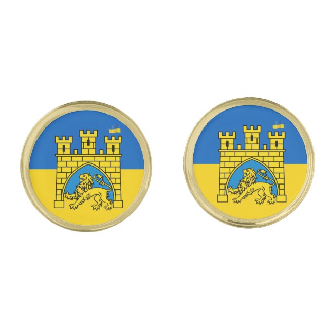 Ukraine & Lviv City - Coat of Arms, Ukrainian Flag Cufflinks (Front)