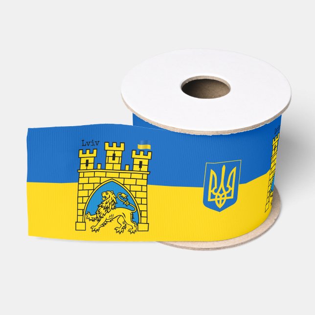 Ukraine & Lviv City - Coat of Arms, Ukrainian Flag Grosgrain Ribbon (Spool)