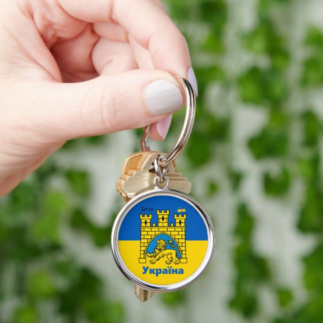 Ukraine & Lviv City - Coat of Arms, Ukrainian Flag Keychain (Hand)