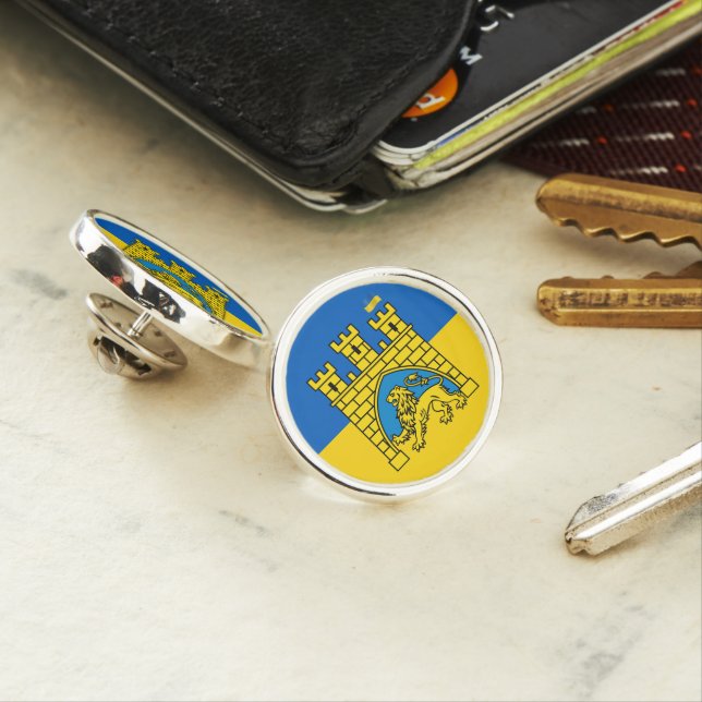 Ukraine & Lviv City - Coat of Arms, Ukrainian Flag Lapel Pin (In Situ)