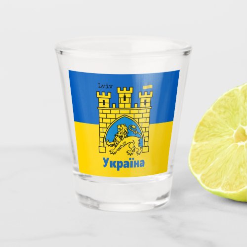 Ukraine  Lviv City _ Coat of Arms Ukrainian Flag Shot Glass