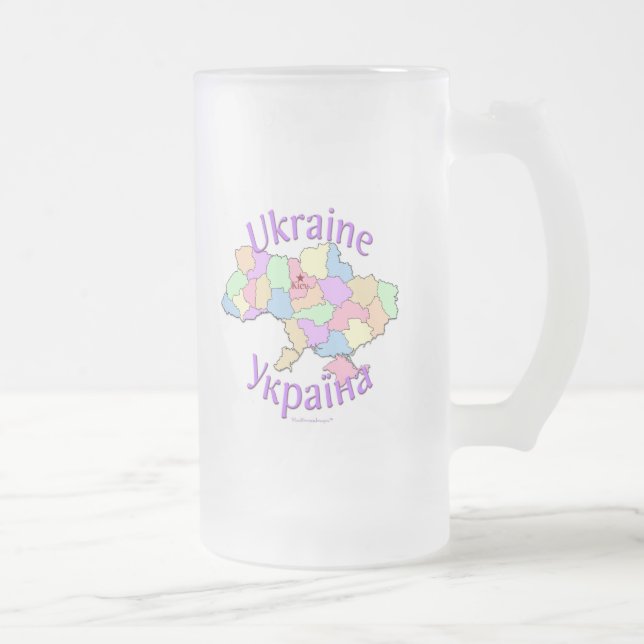 Ukraine Map Frosted Glass Beer Mug (Right)