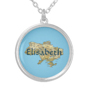 Ukraine Map + Name Necklace