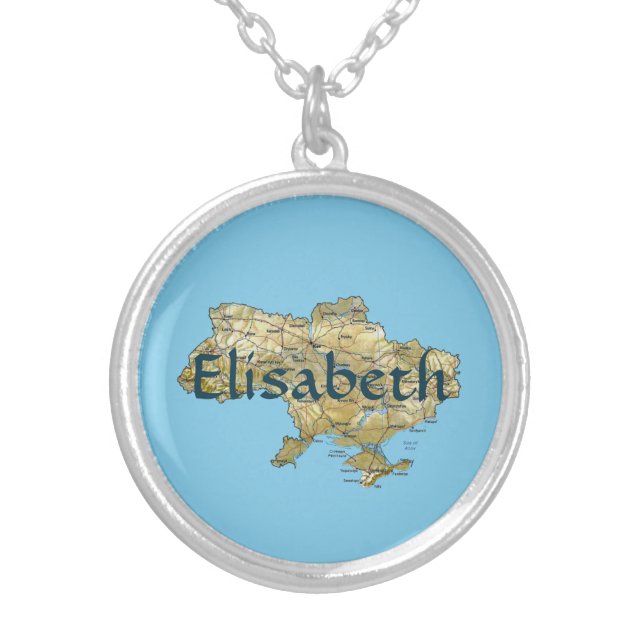 Ukraine Map + Name Necklace (Front)