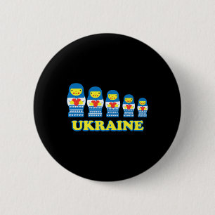Ukraine Matryoshka Nesting Dolls Hold Hearts Button