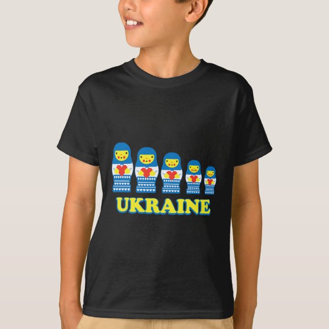 Ukraine Matryoshka Nesting Dolls Hold Hearts  T-Shirt (Front)