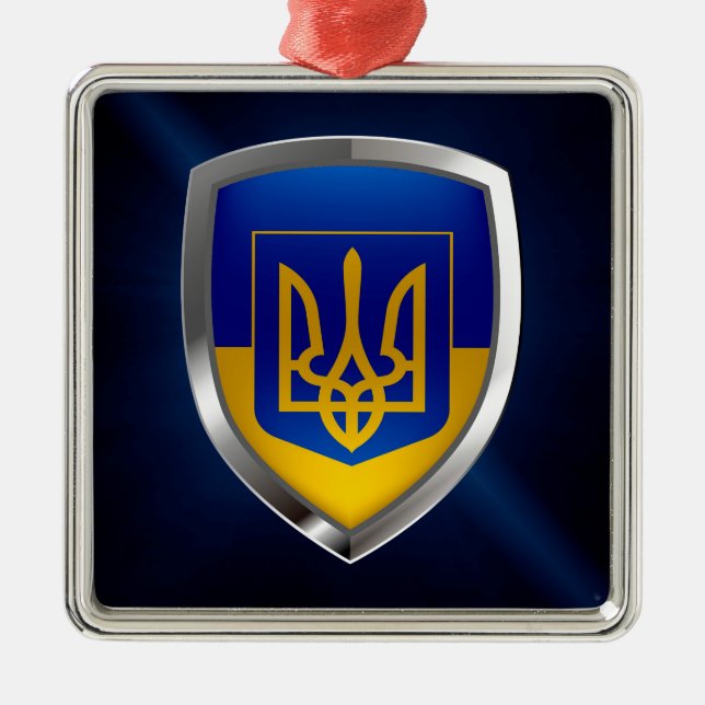 Ukraine Metallic Emblem Metal Ornament (Front)