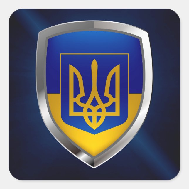 Ukraine Metallic Emblem Square Sticker (Front)