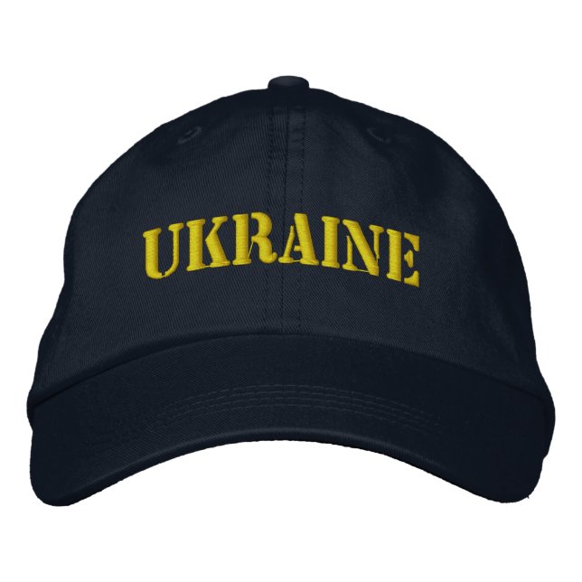 UKRAINE Navy Blue with Yellow Stencil Style Font Embroidered Baseball Cap (Front)