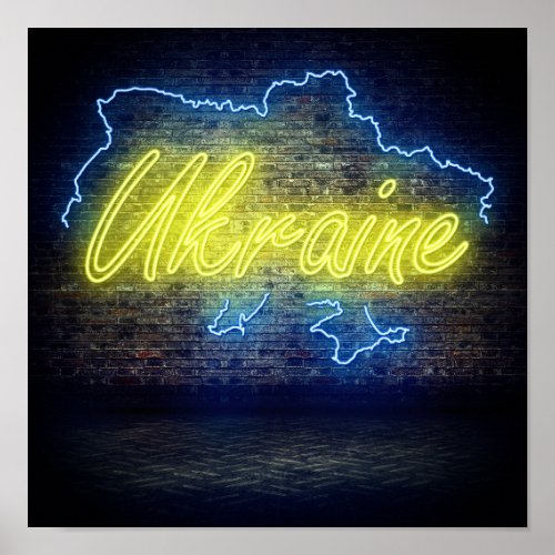 Ukraine Neon Sign Flag Poster