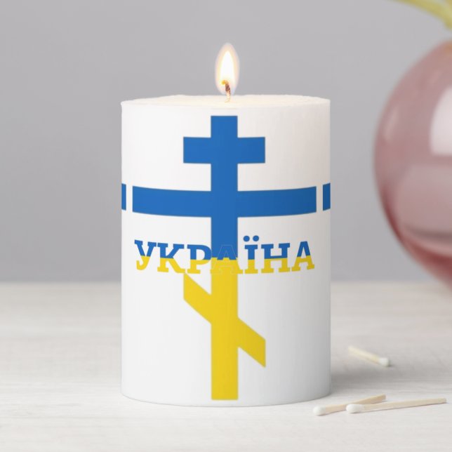 Ukraine Orthodox Church Cross Tapestry Pillar Candle (In Situ)