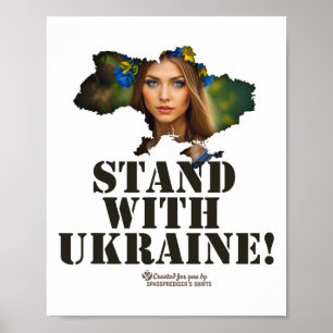 Ukraine Outline Ukrainian Woman Slogan Stand With Poster