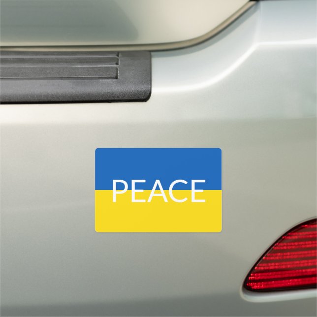 Ukraine peace blue yellow custom text flag car magnet (In Situ)