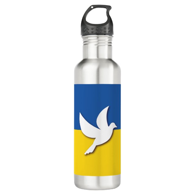 Ukraine Peace Dove Flag Stainless Steel Water Bottle (Front)
