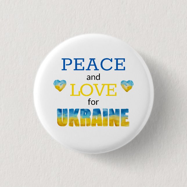 Ukraine Peace Love Blue Yellow Hearts Button (Front)