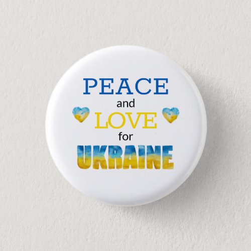 Ukraine Peace Love Blue Yellow Hearts Button