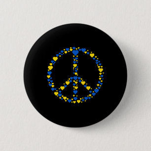 Ukraine Peace Sign Blue And Yellow Hearts Support Button