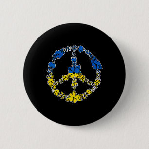 Ukraine Peace Sign Flowers In Blue And Yellow Ukra Button