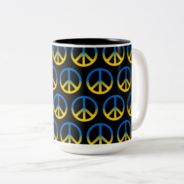 Ukraine Peace Sign Two-Tone Coffee Mug (Front Right)