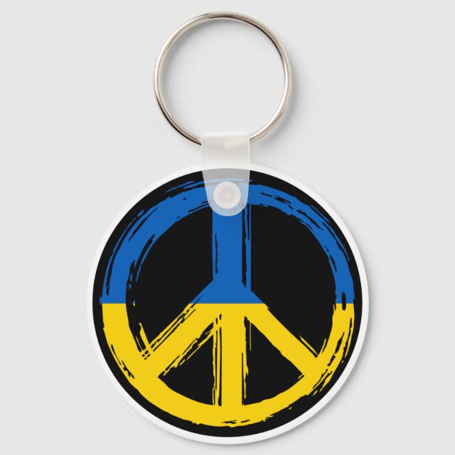 Ukraine Peace Symbol Stand With Ukraine Keychain (Front)