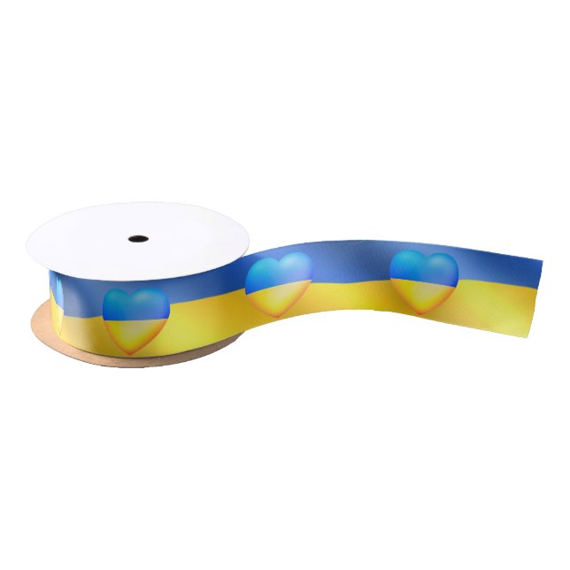 Ukraine - Peace - Ukrainian Flag - Freedom - Heart Satin Ribbon (Spool)