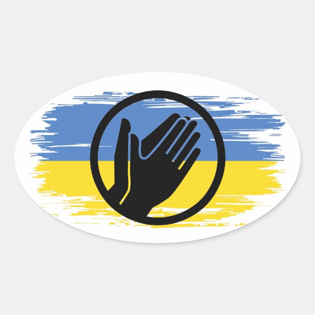Ukraine pray blue yellow flag oval sticker (Front)