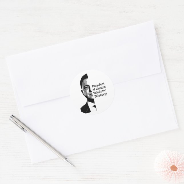 Ukraine President Zelenskyy Half Portrait B&W Art Classic Round Sticker (Envelope)