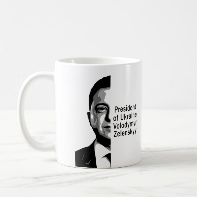 Ukraine President Zelenskyy Half Portrait B&W Art Coffee Mug (Left)