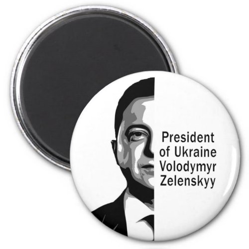 Ukraine President Zelenskyy Half Portrait BW Art Magnet