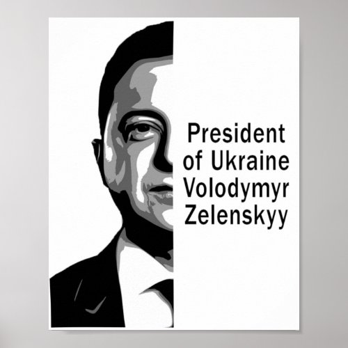 Ukraine President Zelenskyy Half Portrait BW Art Poster