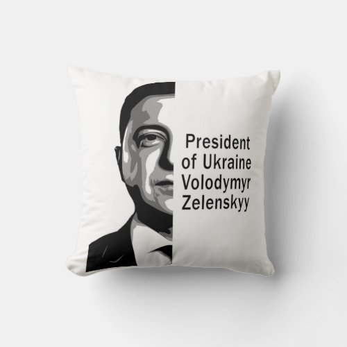 Ukraine President Zelenskyy Half Portrait BW Art Throw Pillow