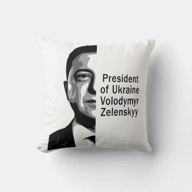 Ukraine President Zelenskyy Half Portrait B&W Art Throw Pillow (Front)