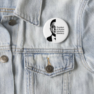 Ukraine President Zelenskyy Half Portrait B&W Button