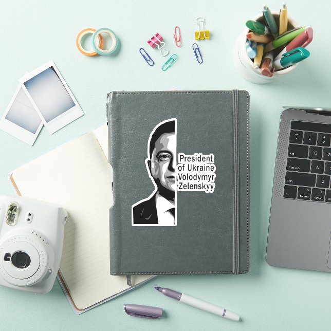 Ukraine President Zelenskyy Half Portrait B&W Sticker (iPad Cover)