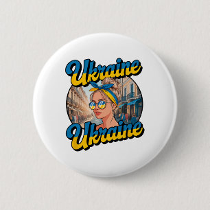 Ukraine Retro Style Woman Graphic Cultural Pride A Button