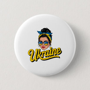 Ukraine Retro Style Woman Graphic Cultural Pride A Button